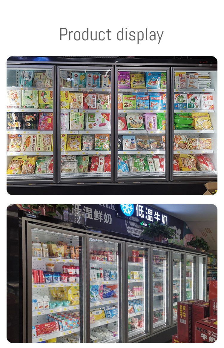 Glass door freezer for frozen food supermarkets