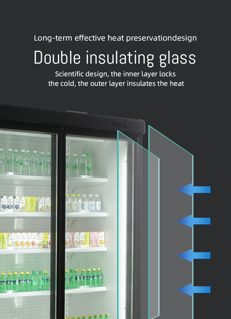 Glass door freezer for frozen food supermarkets