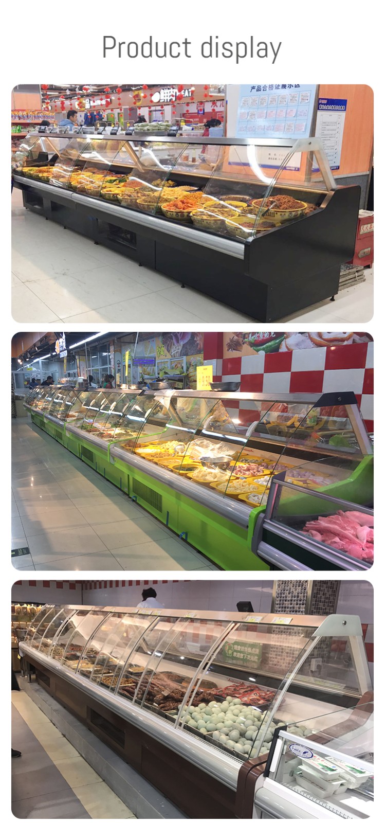 Auto defrosting cooler type deep fresh meat freezers single temperature butchery display fridges