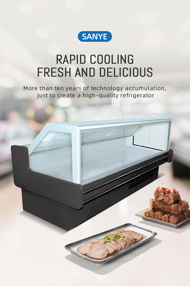 Top double glass commercial refrigerator with light for supermarket fresh meat chiller