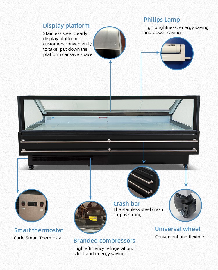 Top double glass commercial refrigerator with light for supermarket fresh meat chiller