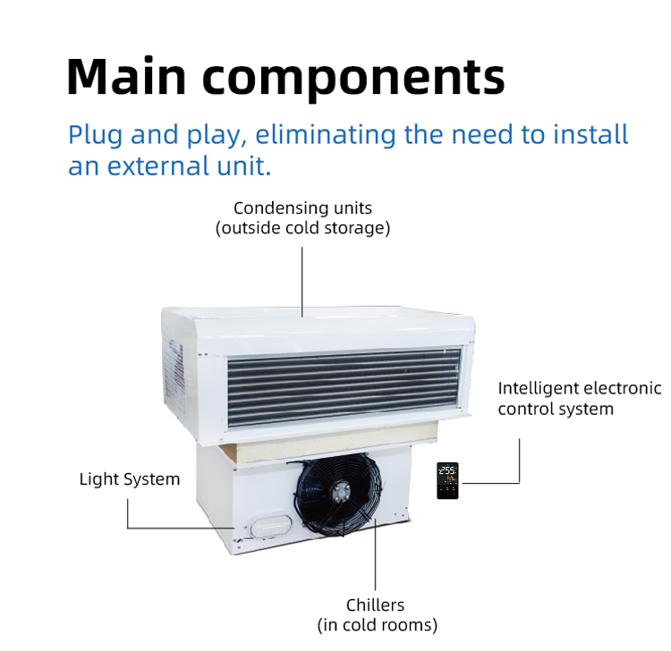 Easy Assembly Top-mounted Refrigeration Unit Energy-Saving Compressor and Evaporator for Mobile Cold Rooms Easy Assembly Top-mounted Refrigeration Unit Energy-Saving Compressor and Evaporator for Mobile Cold Rooms