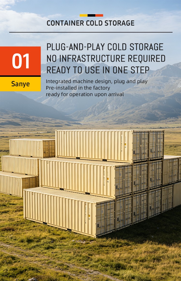 Plug-and-Play Container Cold Storage, Solar-Powered Mobile Cold Room, 20ft/40ft Freezer for Food/Meat/Vegetables