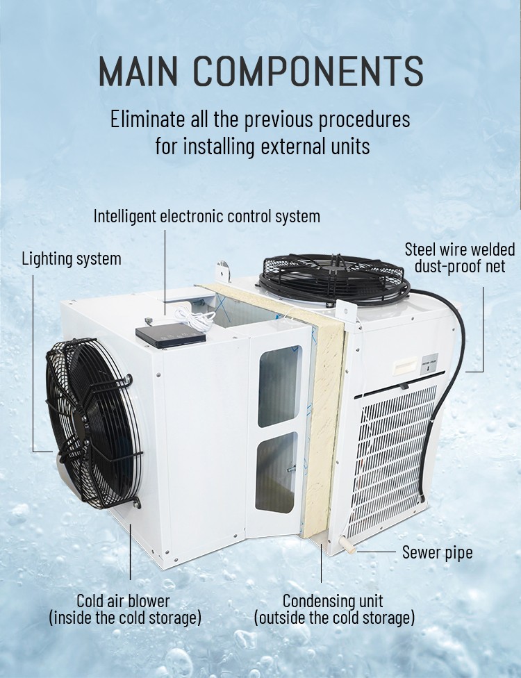2-3HP Monoblock Freezer Condensing Unit Wall Mounted Walk In Cooler Refrigeration Unit Portable Compressor Refrigeration Unit