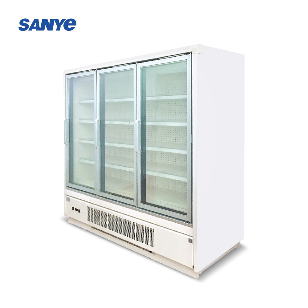 Glass door freezer for frozen food supermarkets